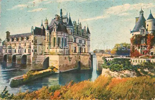 AK / Ansichtskarte Chenonceaux_Indre_et_Loire Chateau Schloss Peinture Kuenstlerkarte Chenonceaux_Indre