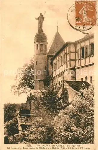 AK / Ansichtskarte Mont Sainte Odile_Mont Ste Odile Nouvelle tour avec Statue de Saint Odile Couvent Mont Sainte Odile
