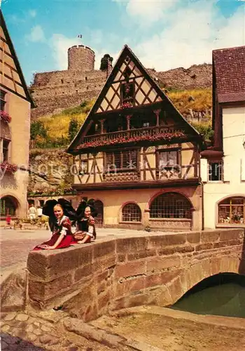 AK / Ansichtskarte Kaysersberg_Haut_Rhin Maison alsacienne et donjon du chateau Costumes Kaysersberg_Haut_Rhin