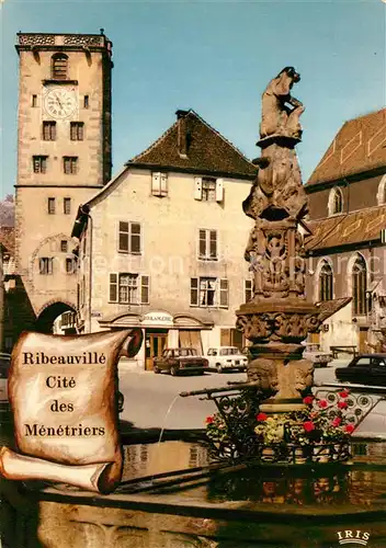 AK / Ansichtskarte Ribeauville_Haut_Rhin_Elsass Cite des Menetriers Fontaine scluptee Ribeauville_Haut