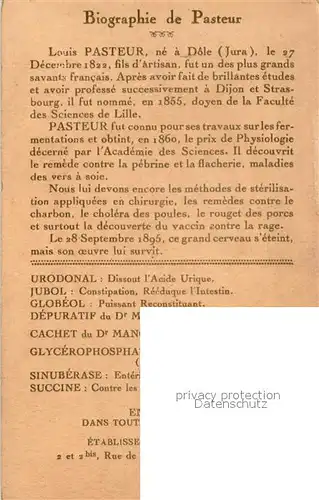 AK / Ansichtskarte Strasbourg_Alsace Centenaire de Pasteur Offert par l Urodonal Biographie Peinture Kuenstlerkarte Strasbourg Alsace