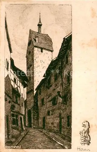AK / Ansichtskarte Riquewihr_Haut_Rhin Gasse Altstadt Turm Zeichnung Kuenstlerkarte Riquewihr_Haut_Rhin