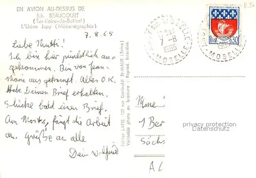 AK / Ansichtskarte Beaucourt Usine Japy Mecanographie vue aerienne Beaucourt