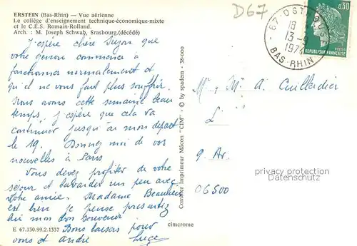 AK / Ansichtskarte Erstein College et le C.E.S. Romain Rolland vue aerienne Erstein