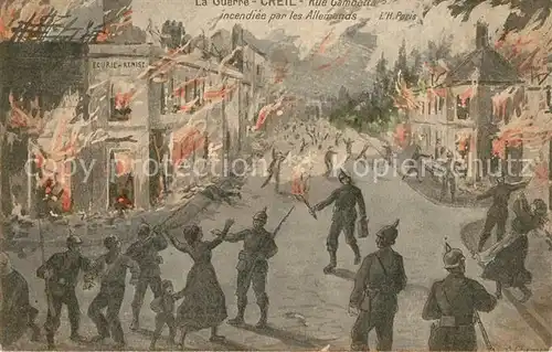 AK / Ansichtskarte Creil Rue Gambetta incendiee par les Allemands Ruines Grande Guerre Truemmer 1. Weltkrieg Kuenstlerkarte Creil