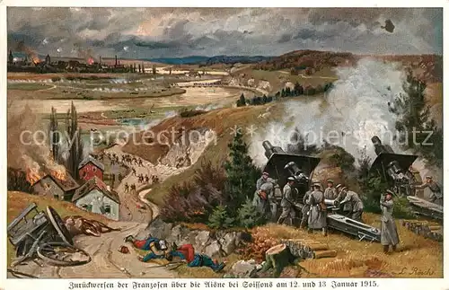 AK / Ansichtskarte Soissons_Aisne Voelkerkrieg 1914 15 Kriegsschauplatz an der Aisne 1. Weltkrieg Pruefstempel Kuenstlerkarte Soissons Aisne