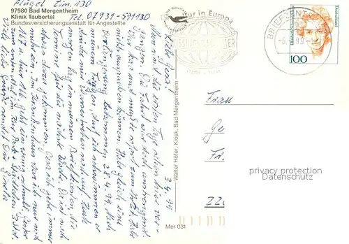 AK / Ansichtskarte Bad_Mergentheim Klinik Taubertal der BfA Fliegeraufnahme Bad_Mergentheim