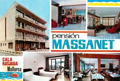 AK / Ansichtskarte Cala_Ratjada_Mallorca Pension Massanet Bar Gaestezimmer Speisesaal Cala_Ratjada_Mallorca