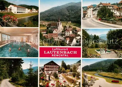 AK / Ansichtskarte Lautenbach_Renchtal Hotel Pension Sternen Hallenbad Wassetretanlage Kirche Strasse Park Lautenbach Renchtal