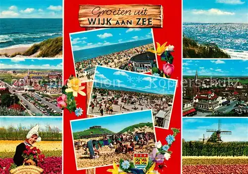 AK / Ansichtskarte Wijk_aan_Zee Strandpartien Blumenfelder Panorama Windmuehlen Wijk_aan_Zee