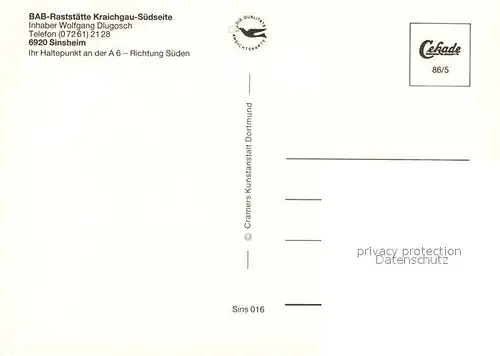 AK / Ansichtskarte Sinsheim_Elsenz BAB Raststaette Kraichgau Suedseite Gastraeume Sinsheim Elsenz