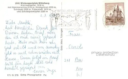 AK / Ansichtskarte Mittelberg_Kleinwalsertal mit Hammerspitze Hochgehren Mittelberg_Kleinwalsertal