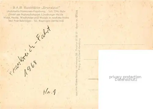 AK / Ansichtskarte Behringen_Bispingen Rastst?tte Brunautal Fliegeraufnahme Behringen Bispingen