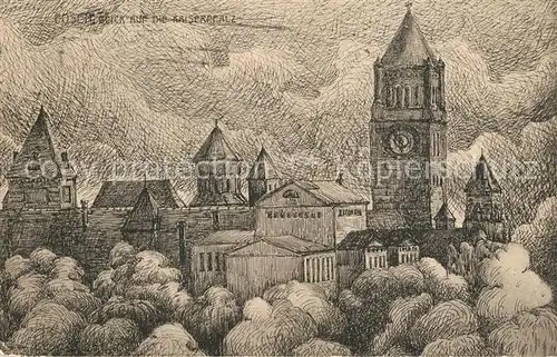 AK / Ansichtskarte Posen_Poznan Blick auf die Kaiserpfalz Zeichnung Kuenstlerkarte Posen Poznan