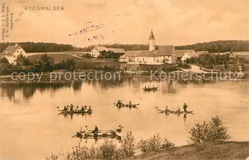 AK / Ansichtskarte Burgwalden Uferpartie am See Ruderboote Blick zum Ort mit Kirche Burgwalden