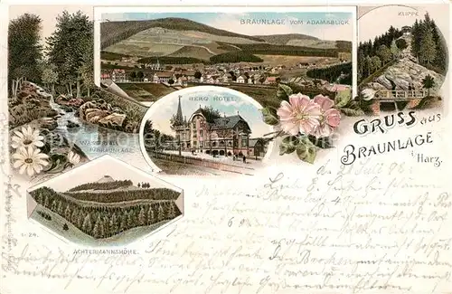 AK / Ansichtskarte Braunlage Panorama Blick vom Adamsblick Klippe Berghotel Wasserfall Achtermannshoehe Litho Deutsche Reichspost Braunlage