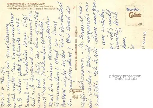 AK / Ansichtskarte Zorge Muetterkurheim Tannenblick Gastraeume Hallenbad Zorge