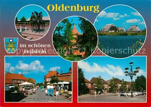 AK / Ansichtskarte Oldenburg_Holstein Skulptur Kirche Friesenhaeuser Ortsmotive Oldenburg_Holstein