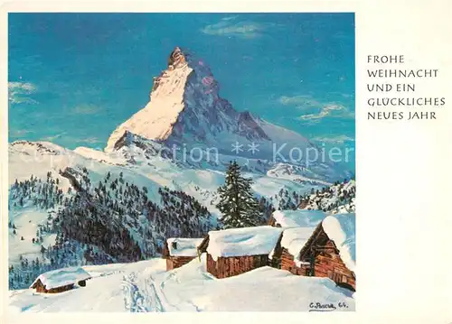 AK / Ansichtskarte Zermatt_VS Bergwinter mit Matterhorn Kuenstlerkarte Zermatt_VS