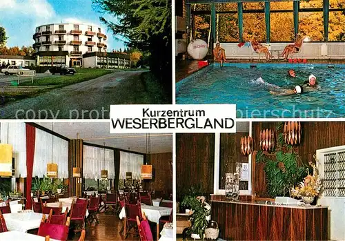 AK / Ansichtskarte Bad_Karlshafen Kurzentrum Weserbergland Gastraeume Bar Hallenbad Bad_Karlshafen