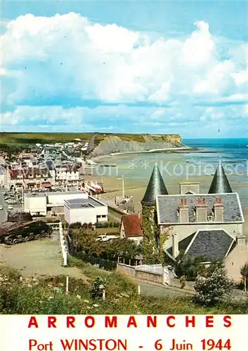 AK / Ansichtskarte Arromanches les Bains Port Winston Vue densemble sur le port artificiel et le tank Arromanches les Bains