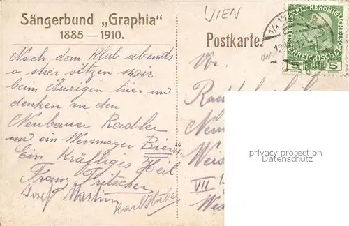 AK / Ansichtskarte Wien Saengerbund Graphia 1885   1910 Noten Gruppenbild Wien