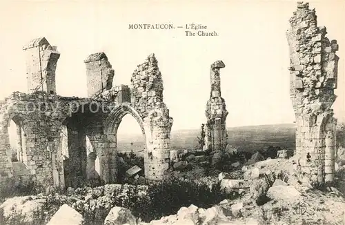 AK / Ansichtskarte Montfaucon_Aisne Eglise Ruines Montfaucon Aisne