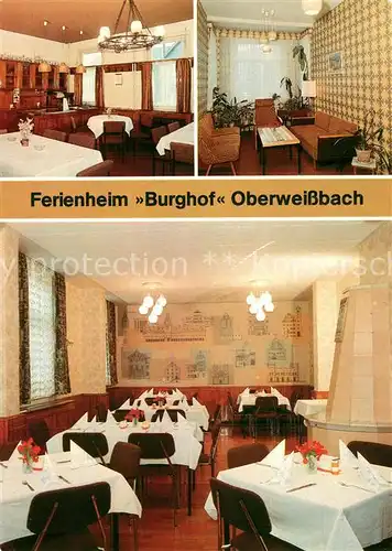 AK / Ansichtskarte Oberweissbach Ferienheim Burghof Gaststaette Diele Speisesaal Oberweissbach