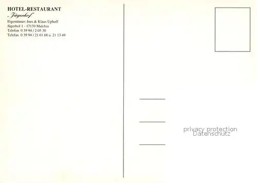 AK / Ansichtskarte Malchin_Demmin Hotel Restaurant Jaegerhof Malchin Demmin
