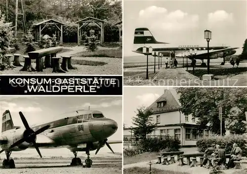 AK / Ansichtskarte Langenbernsdorf Konsum Gaststaette Waldperle Interflug Flugzeug Langenbernsdorf