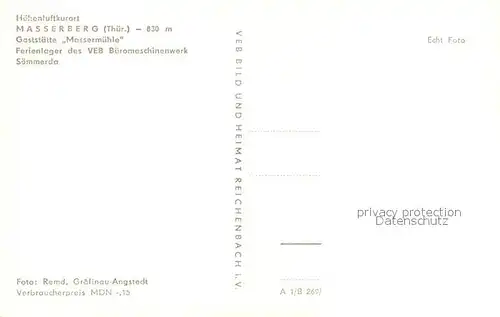 AK / Ansichtskarte Masserberg Gaststaette Massermuehle Ferienlager des VEB Bueromaschinenwerk Soemmerda Masserberg