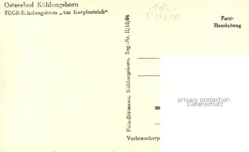 AK / Ansichtskarte Kuehlungsborn_Ostseebad FDGB Erholungsheim Am Karpfenteich Handabzug Kuehlungsborn_Ostseebad