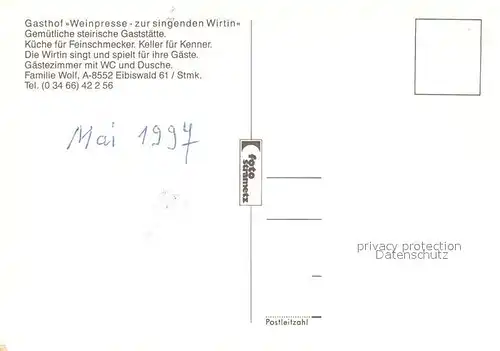 AK / Ansichtskarte Eibiswald_Steiermark Gasthof Weinpresse Zur singenden Wirtin Blick zur Kirche Eibiswald_Steiermark