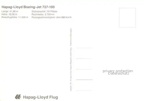 AK / Ansichtskarte Flugzeuge_Zivil Hapag Lloyd Boeing Jet 727 100 