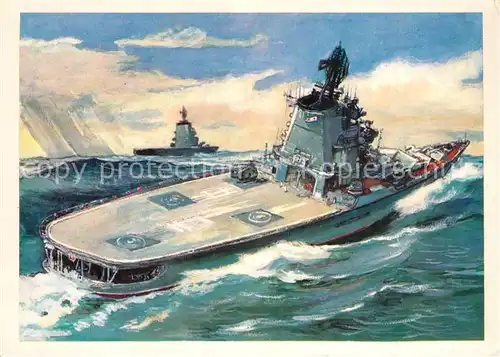 AK / Ansichtskarte Marine Antisubmarine Cruisers Moscow and Leningrad K?nstlerkarte 