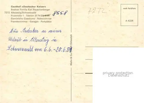 AK / Ansichtskarte Altensteig_Schwarzwald Gasthof Deutscher Kaiser Altensteig_Schwarzwald