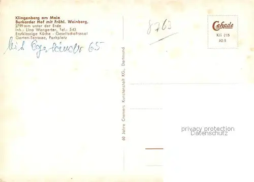 AK / Ansichtskarte Klingenberg_Main Burkarder Hof Froehlicher Weinberg Klingenberg Main