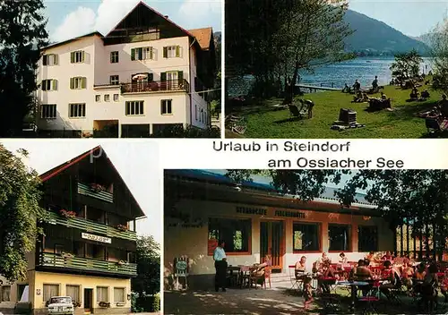 AK / Ansichtskarte Steindorf_Ossiacher_See Gasthof Pension Laggner Gartenterrasse Liegewiese am See Steindorf_Ossiacher_See