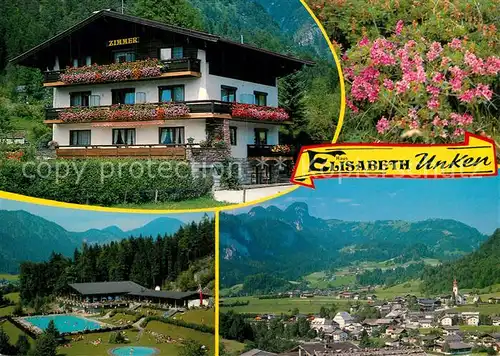 AK / Ansichtskarte Unken Gaestehaus Pension Haus Elisabeth Freibad Gesamtansicht mit Alpenpanorama Flora Unken