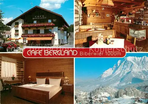 AK / Ansichtskarte Biberwier_Tirol Cafe Pension Bergland Gastraum Doppelzimmer Winterpanorama Alpen Biberwier Tirol