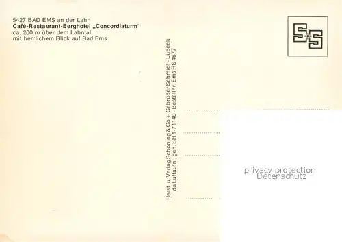 AK / Ansichtskarte Bad_Ems Cafe Restaurant Berghotel Concordiaturm  Bad_Ems