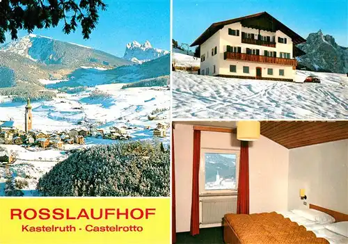 AK / Ansichtskarte Kastelruth_Suedtirol Gaestehaus Pension Rosslaufhof Winterpanorama Alpen Kastelruth_Suedtirol