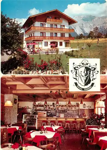 AK / Ansichtskarte Ramsau_Dachstein_Steiermark Pension Kobaldhof Gastraum Alpen Wappen Ramsau_Dachstein