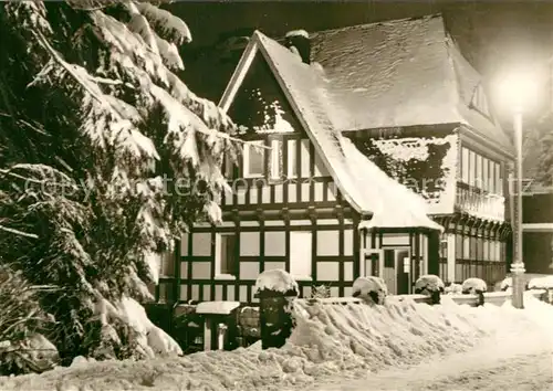 AK / Ansichtskarte Oberhof_Thueringen FDGB Erholungsheim Haus Rennsteig im Winter Nachtaufnahme Oberhof Thueringen