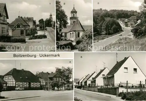 AK / Ansichtskarte Boitzenburg August Bebel Strasse Pfarrkirche Templiner Strasse Rat der Gemeinde Boitzenburg