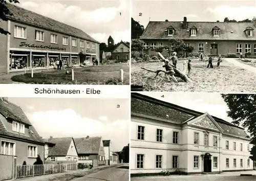 AK / Ansichtskarte Schoenhausen_Elbe Konsum Einkaufszentrum Kindergarten Breitscheidstrasse Hans Beimler Oberschule Schoenhausen Elbe