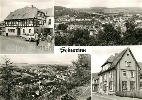 AK / Ansichtskarte Schweina_Bad_Liebenstein Fachwerkhaus Sparkasse Panorama Schweina_Bad_Liebenstein