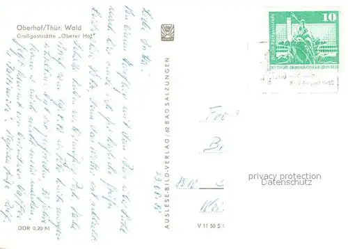 AK / Ansichtskarte Oberhof_Thueringen Grossgaststaette Oberer Hof Joel Bar Restaurant Oberhof Thueringen