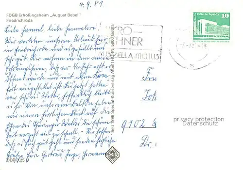 AK / Ansichtskarte Friedrichroda FDGB Erholungsheim August Bebel Friedrichroda