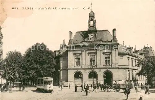 AK / Ansichtskarte Paris Mairie du XXe Arrondissement Tram Paris